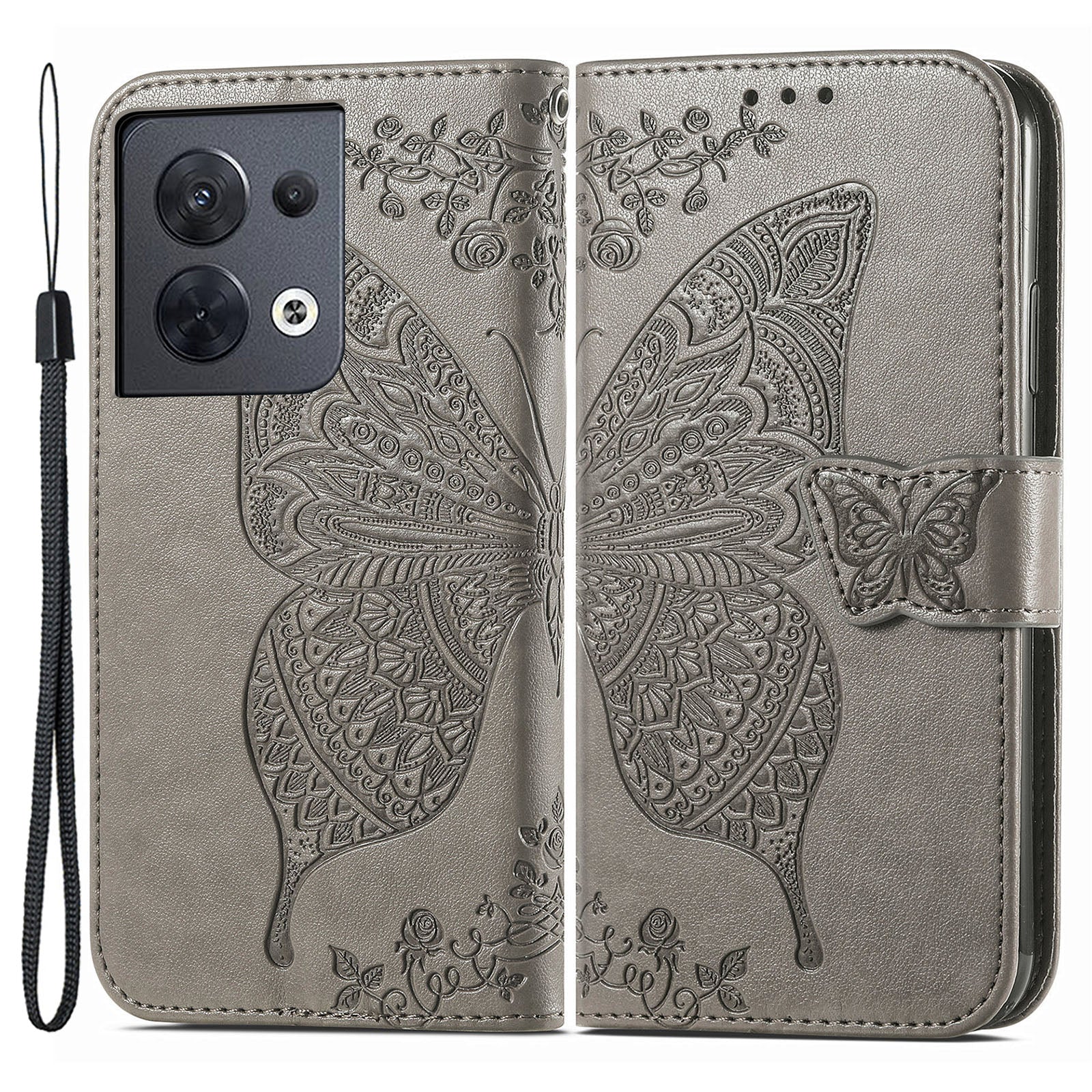 For Oppo Reno8 5G (Global Version) PU Leather Anti-drop Phone Case Foldable Stand Imprinted Butterfly Pattern Flip Phone Wallet Cover For Oppo Reno8 5G (Global Version) PU Leather Anti-drop Phone Case Foldable Stand Imprinted Butterfly Pattern Flip Phone Wallet Cover